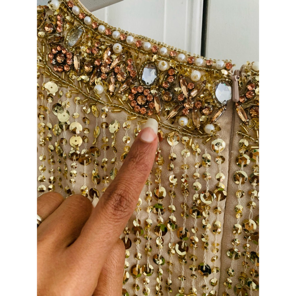 Women's Mac Duggal Gold Sequin Embellished Midi Dress Size 6 - Picture 7 of 7